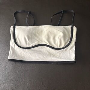 ALO Yoga Cream and Black Bralette